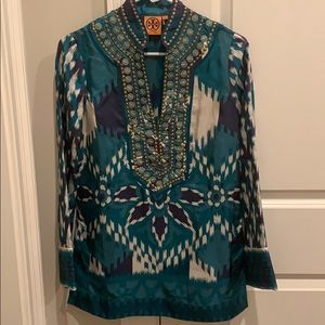 Tory Burch Silk Ikat/Embroidered Tubic